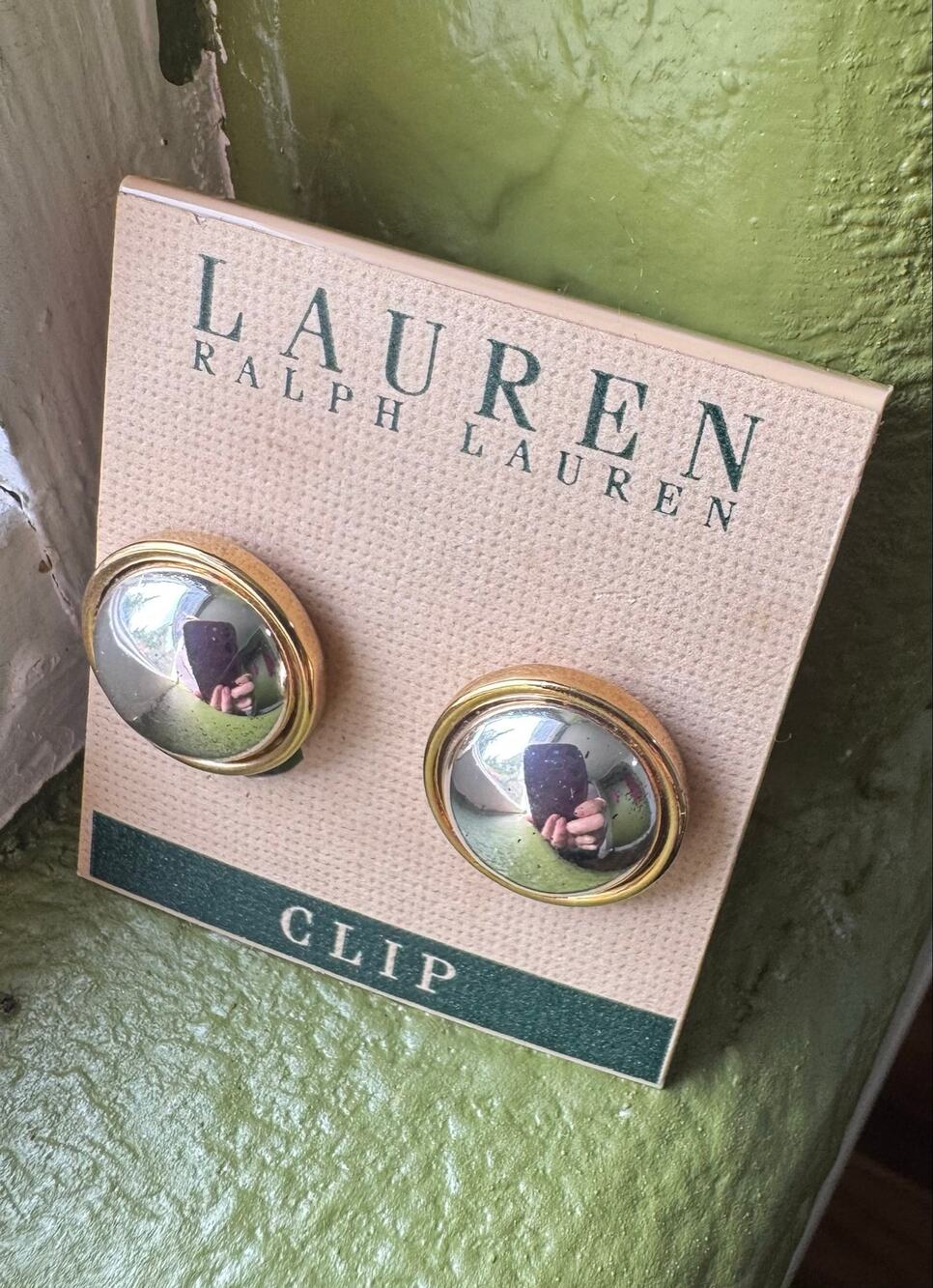 Lauren Ralph Lauren Two Tone Sphere Huggie Earrings, .75" Diameter Clip On NEW